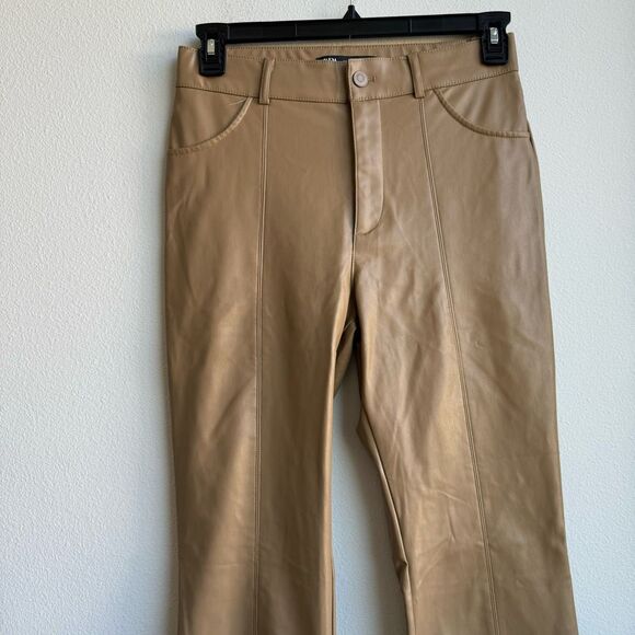 Zara Faux Leather Flare Leg Pants Size 28 Medium Tan Nude Stretch High Rise - Picture 2 of 8